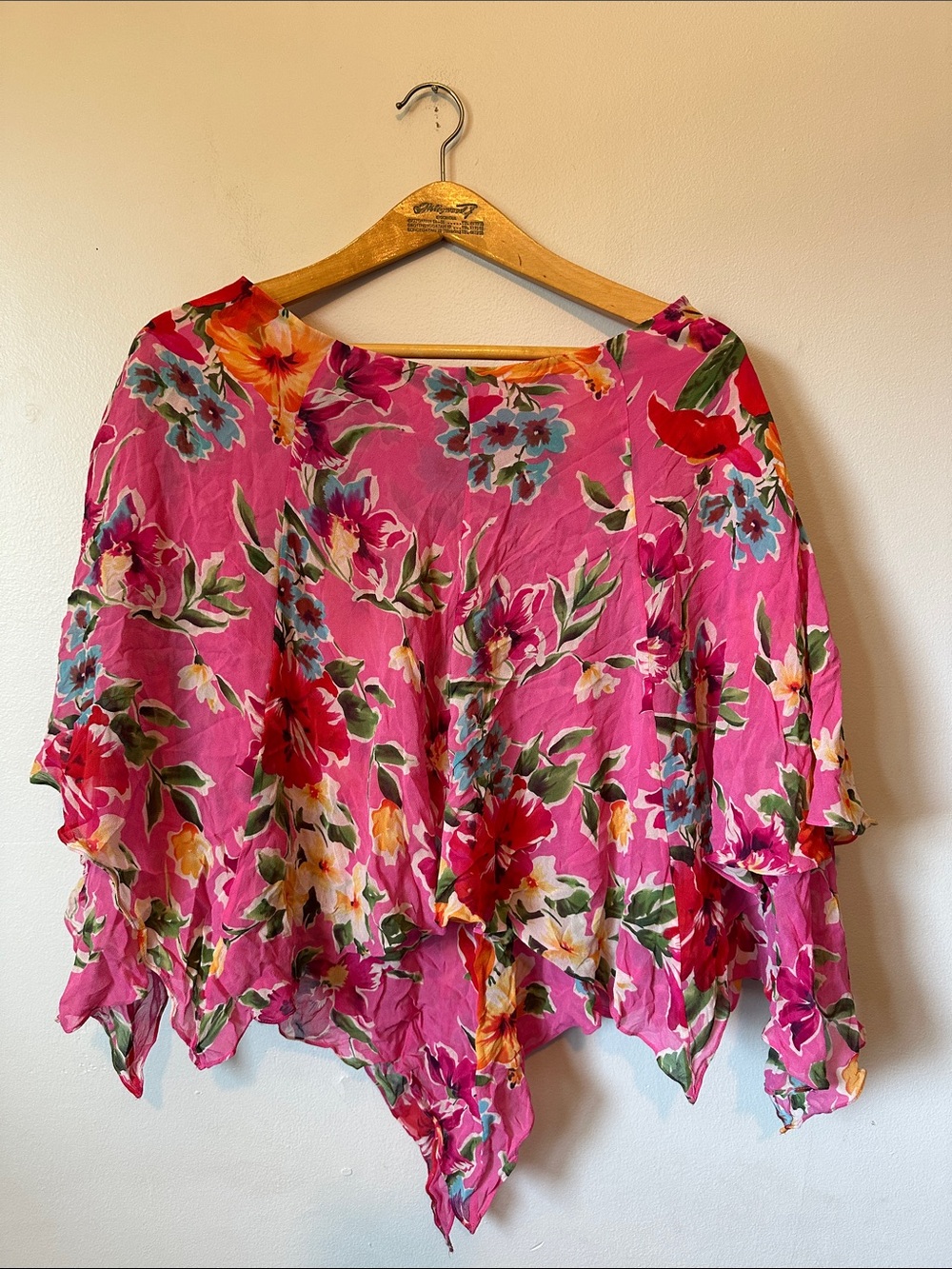 Ralph Lauren Vintage Floral Pink Lightweight Boho Poncho Blouse Women's 14P - Picture 2 of 8